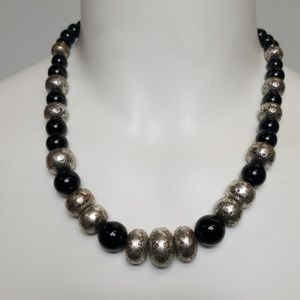 Black and Silver Plated Beaded Fashion Necklace
